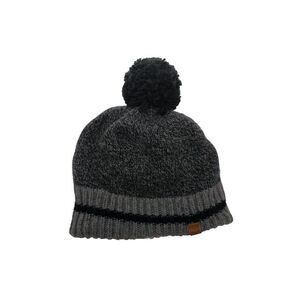 ROOTS CABIN Unisex Beanie Wool Blend Gray‎ Pom Pom Chunky Knit Stripe Cozy Gorp